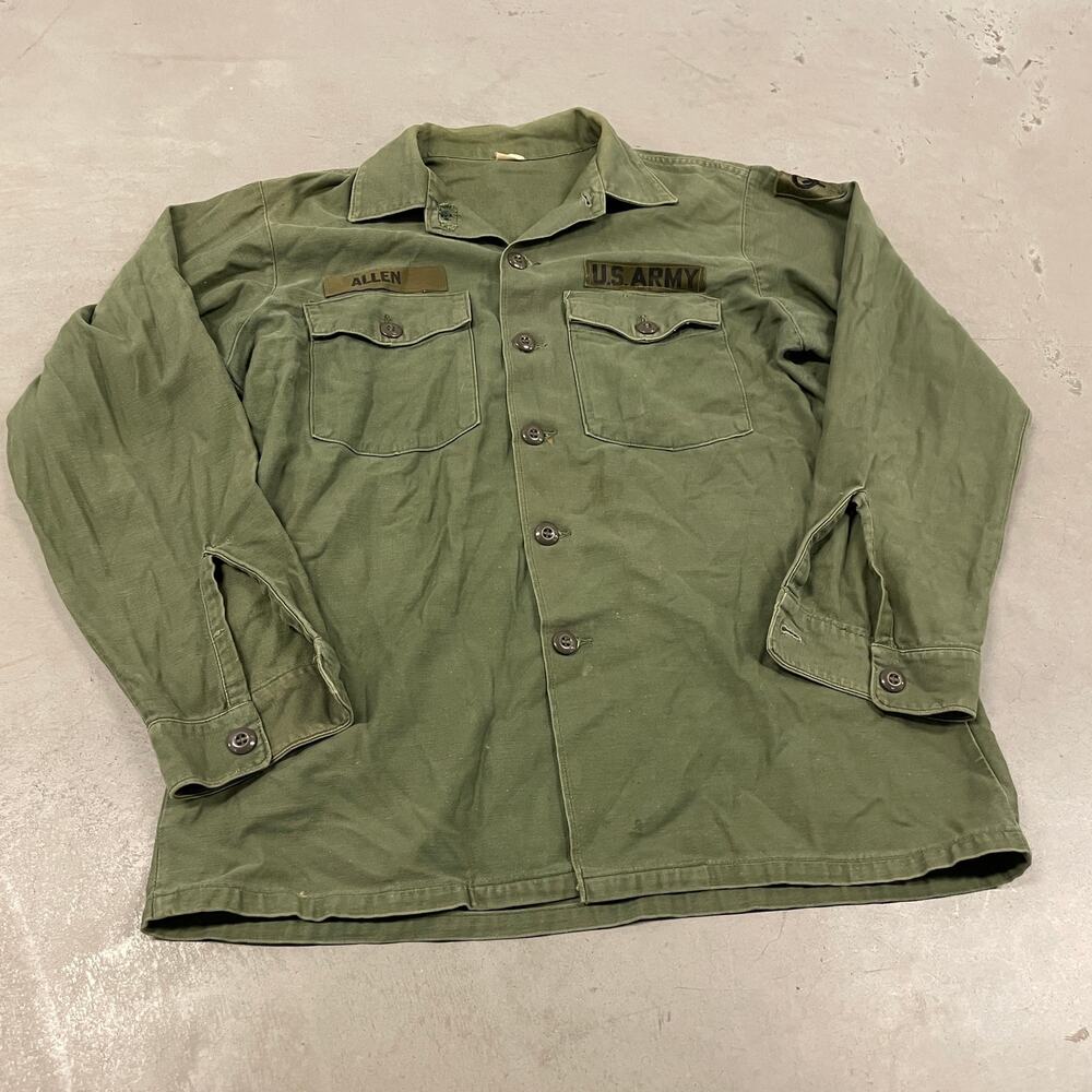 70s Vtg US Army OG-107 Class 1 Shirt Vietnam Sateen Military